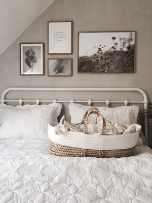 Quilted Moses basket lining in chalk from Bonne Mere 