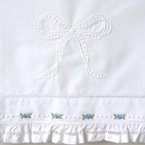 azure rosebud embroidered bassinet sheet set