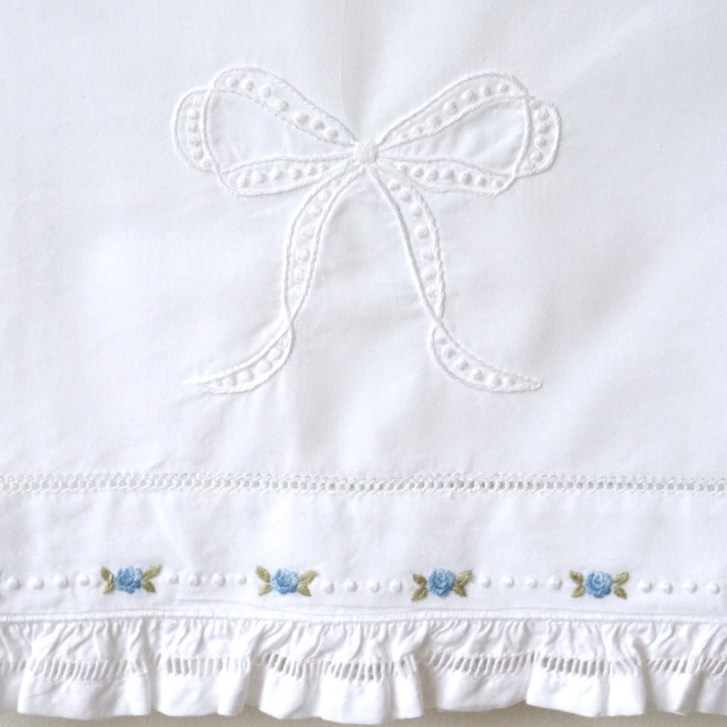 azure rosebud embroidered bassinet sheet set