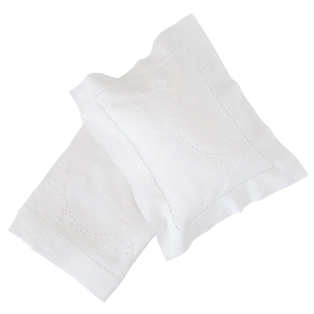 bonne mere white bassinet cotton sheet set with embroidered bow
