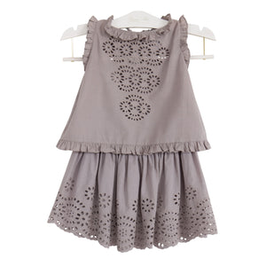 bonne mere embroidered grey cotton top and skirt