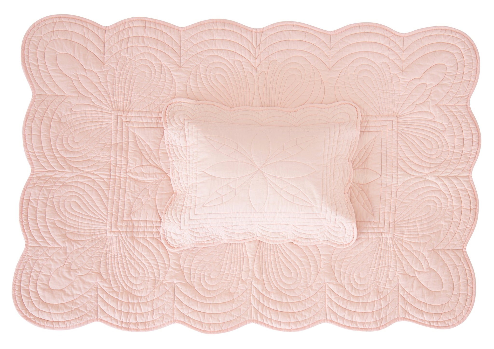 Bonne Mere baby cot quilt and cushion set shell pink