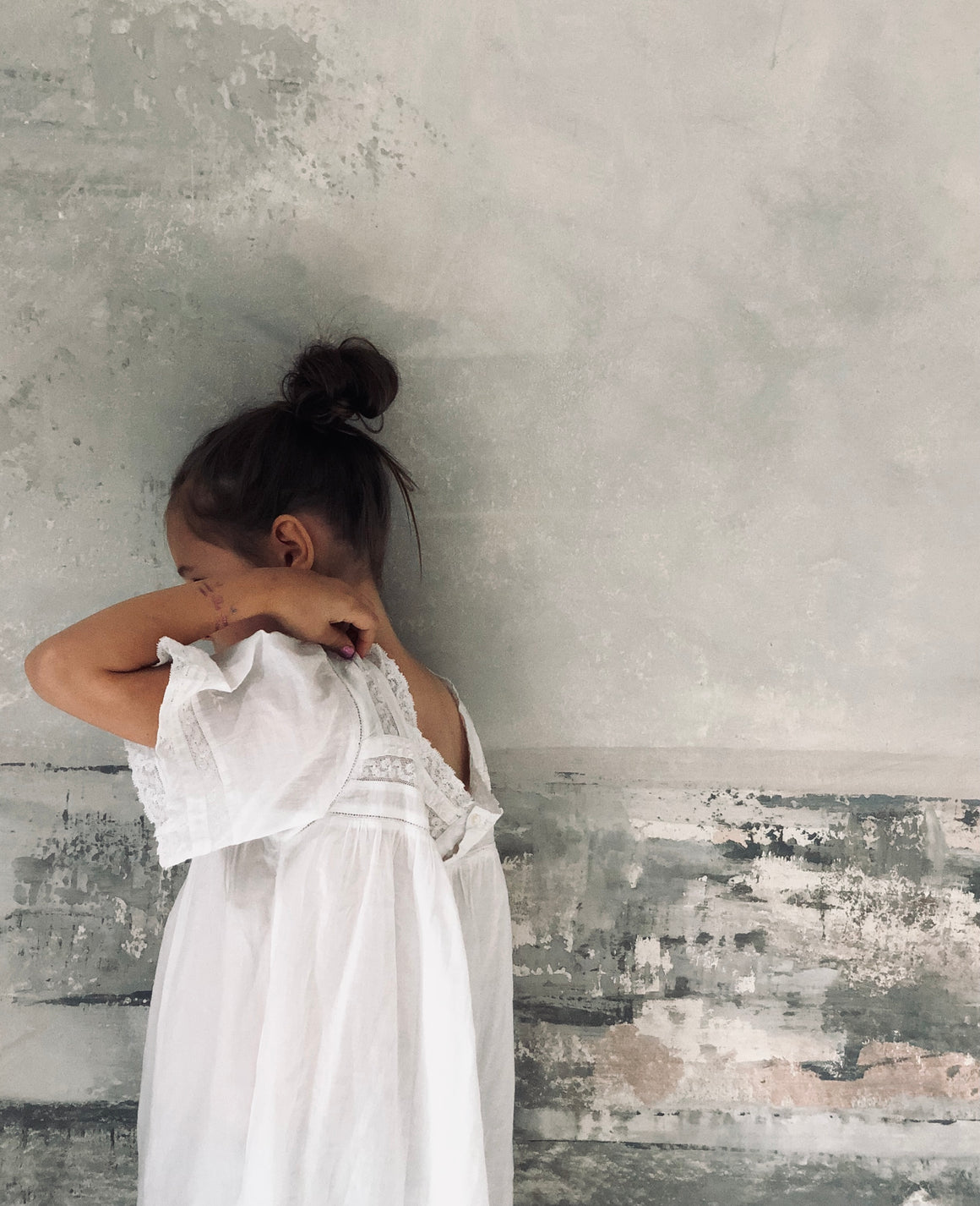 embroidered flower and lace insert white organic cotton nightie dress