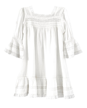 Lace insert and floral embroidered white organic cotton nightie dress