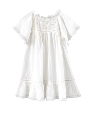 embroidered butterfly white organic cotton nightie dress