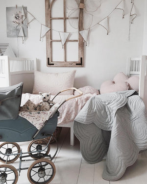 Bonne Mere cot playmat quilt and pillow set in mist