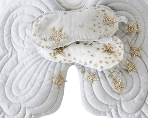 Bonne Mere quilted starry nights eyemask and angel wings dove grey 