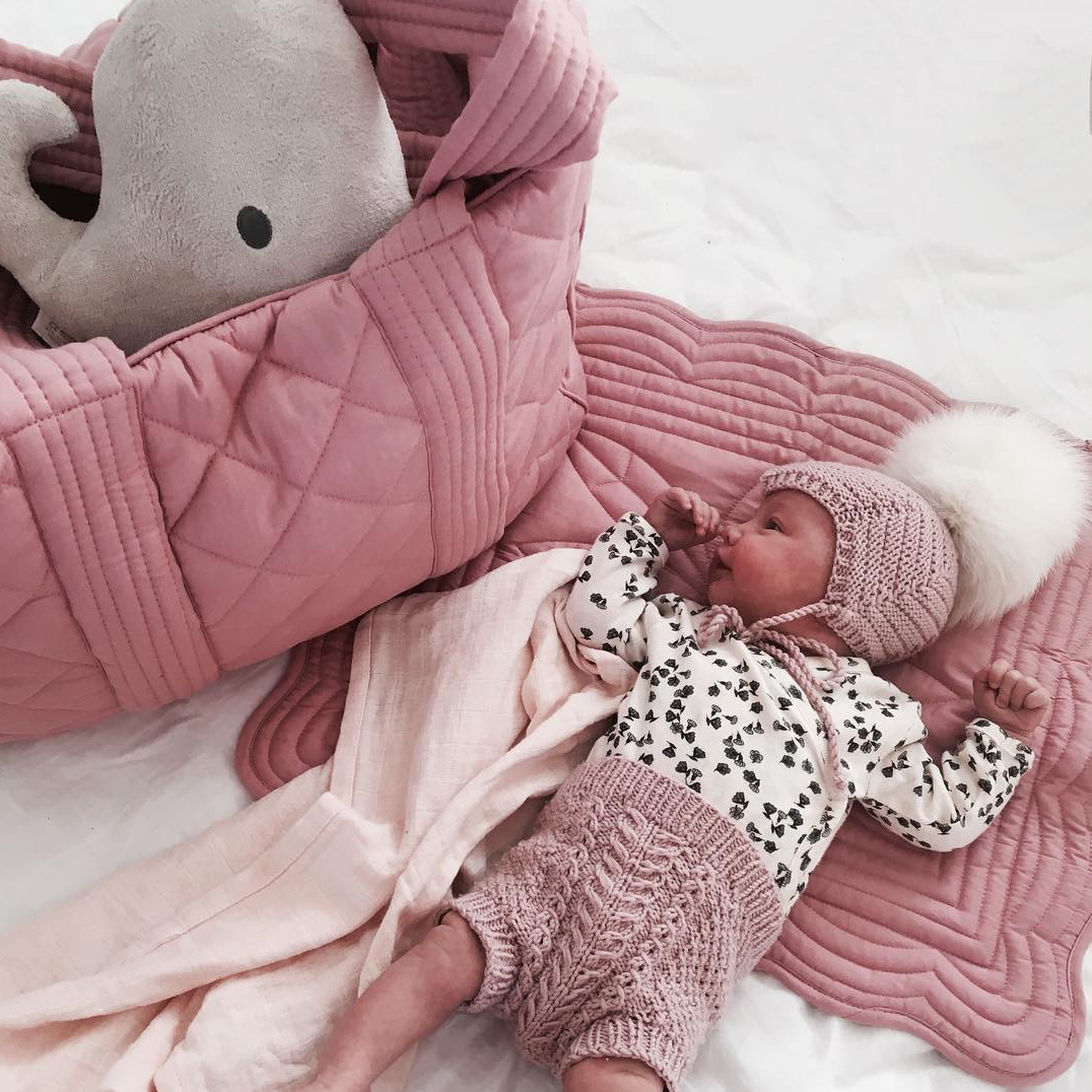 rose pink nappy bag and baby essentials