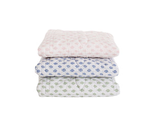 Bonne Mere cot playmat quilt and pillow set in shell pink fern print