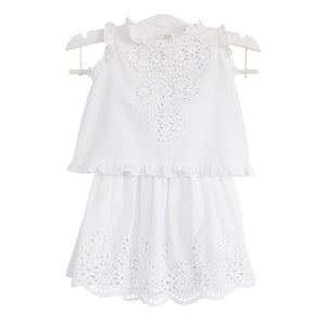 bonne mere embroidered white cotton top and skirt