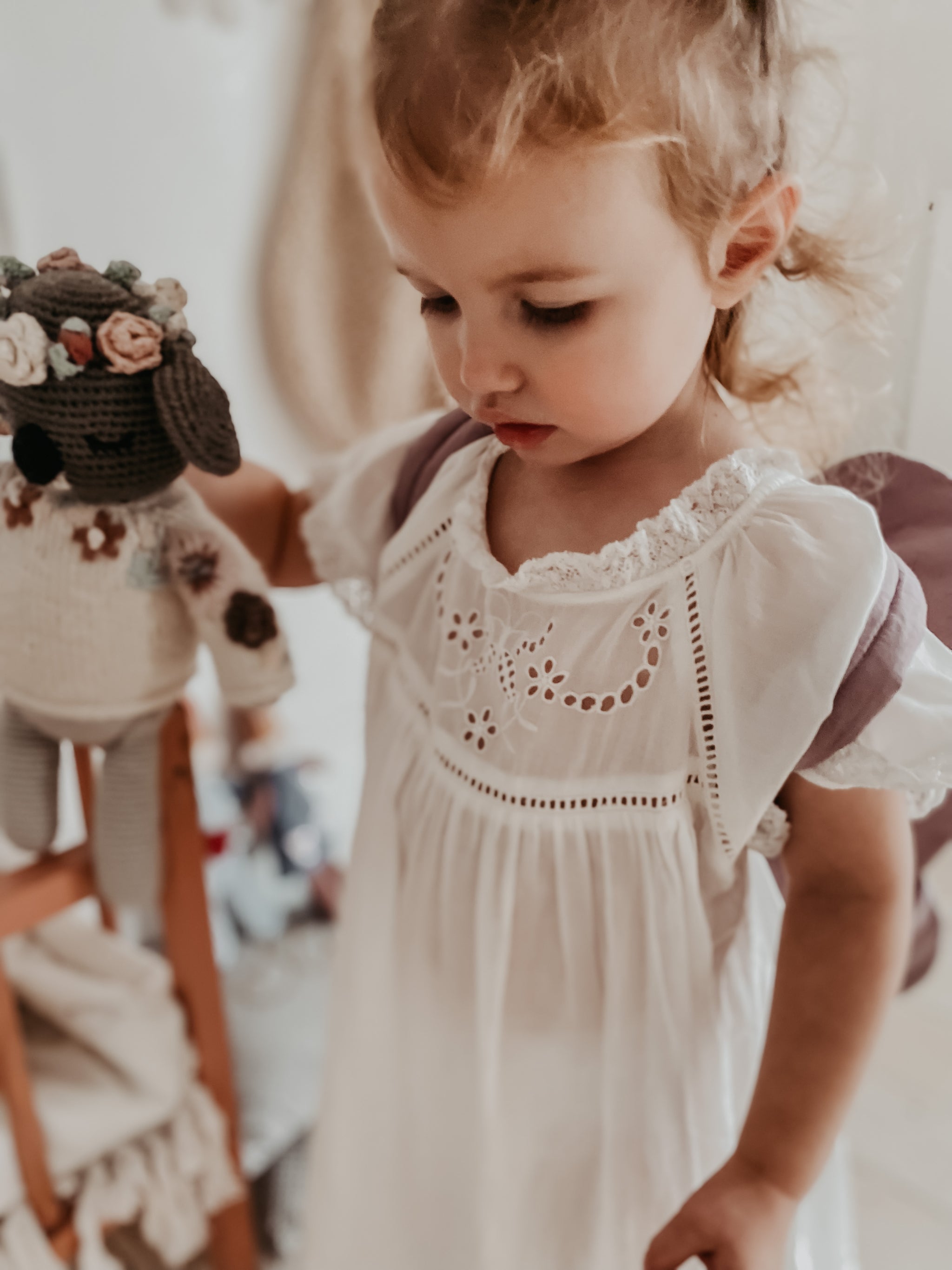 embroidered butterfly white organic cotton nightie dress
