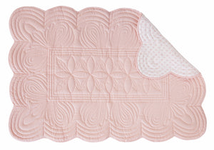 Bonne Mere cot playmat quilt and pillow set in shell pink fern print