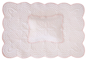 Bonne Mere cot playmat quilt and pillow set in shell pink fern print