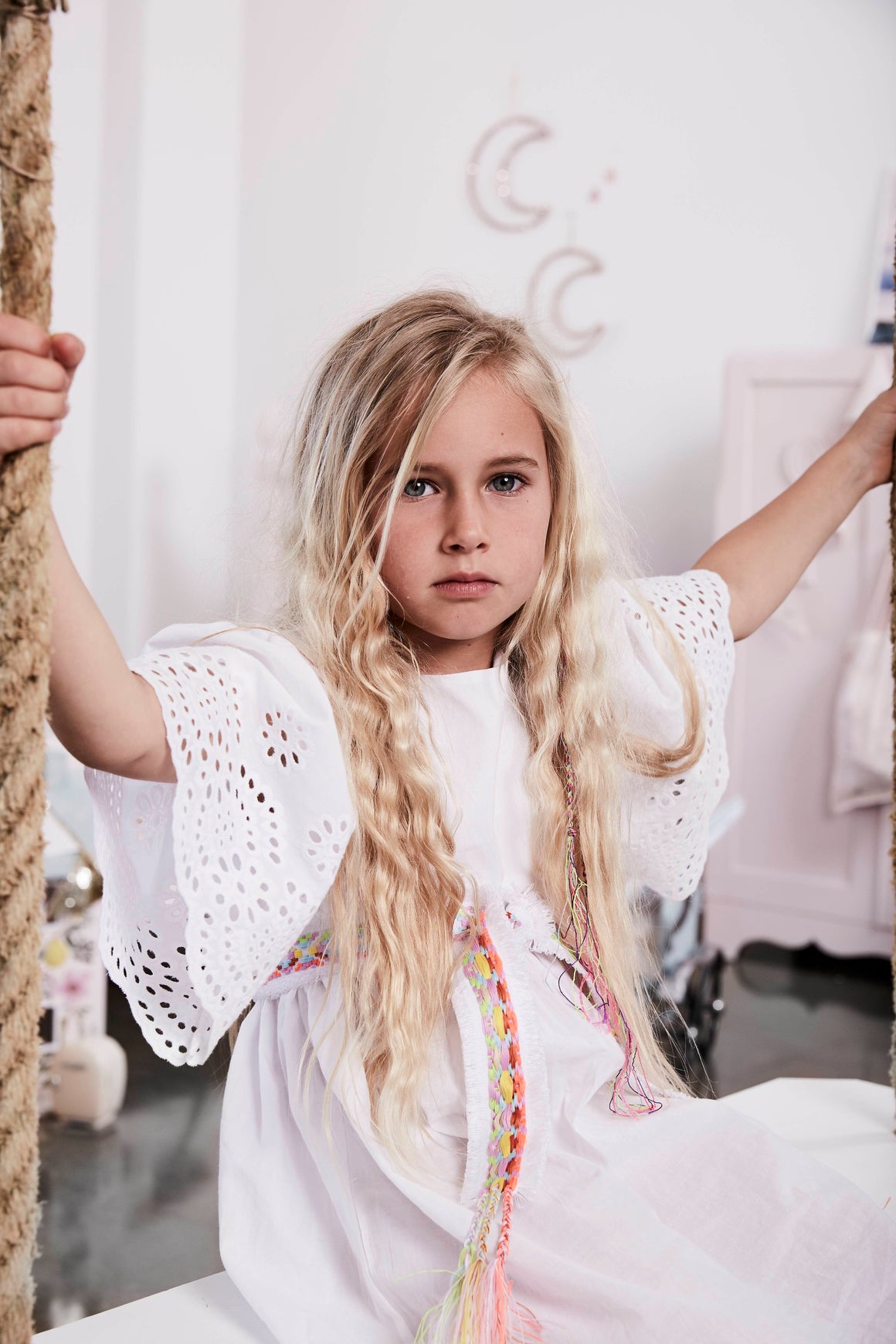 Bonne Mere white cotton embroidered dress for girls