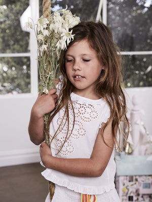 bonne mere embroidered white cotton top and skirt