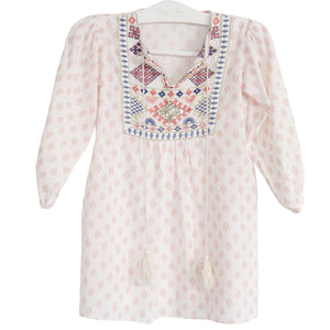 Bonne mere moroccan cotton print dress for girls shell pink