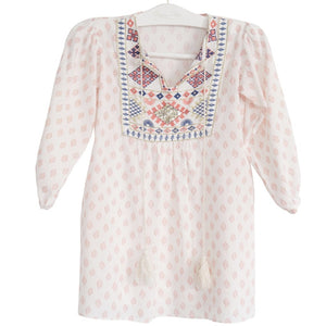 Ladies bonne mere moroccan cotton print dress shell pink