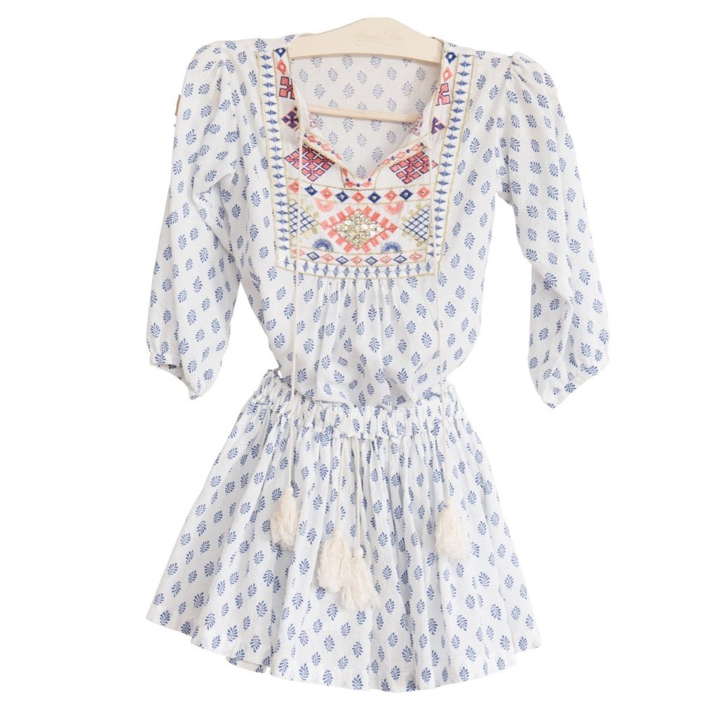 bonne mere girls moroccan cotton print top santorini blue