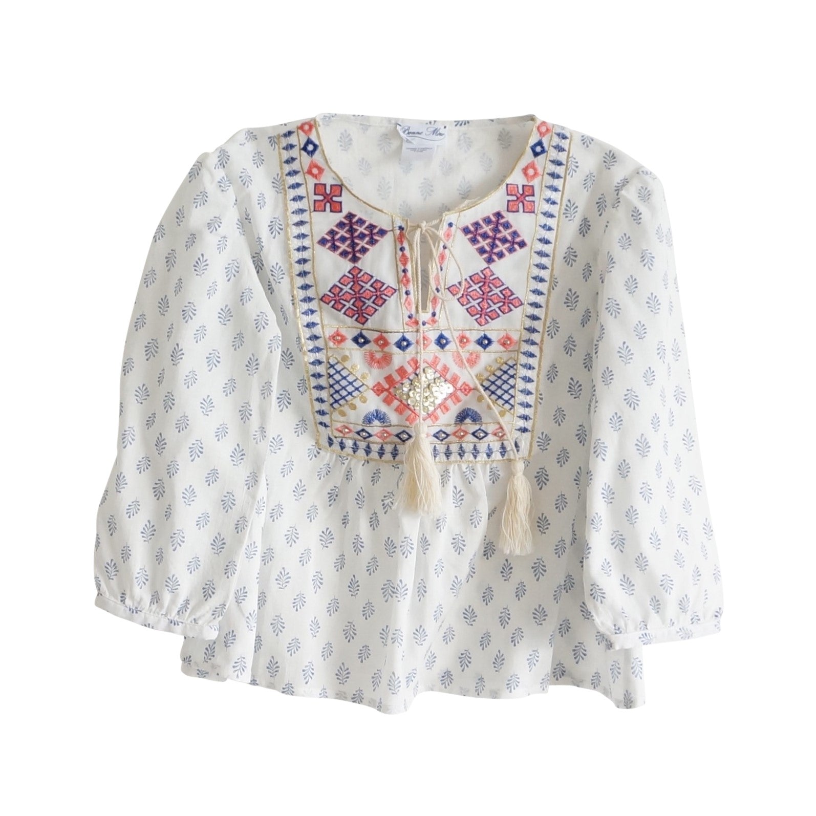 bonne mere girls moroccan cotton print top santorini blue
