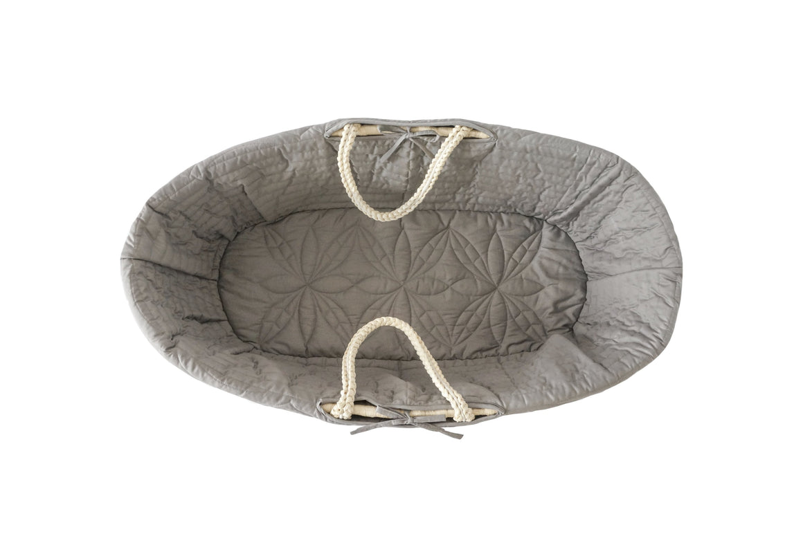 Quilted Moses basket lining in elephant grey from Bonne Mere 