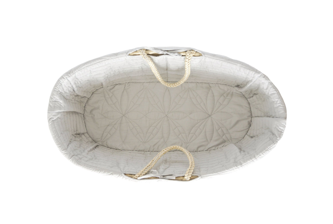 Quilted Moses basket lining in mist from Bonne Mere 