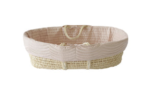 Quilted Moses basket lining in shell pink from Bonne Mere 