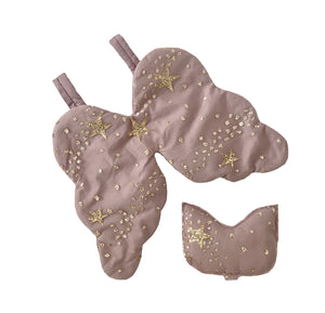 Glitter sparkle stars fairy wings and eyemask set for little girl in mulberry 