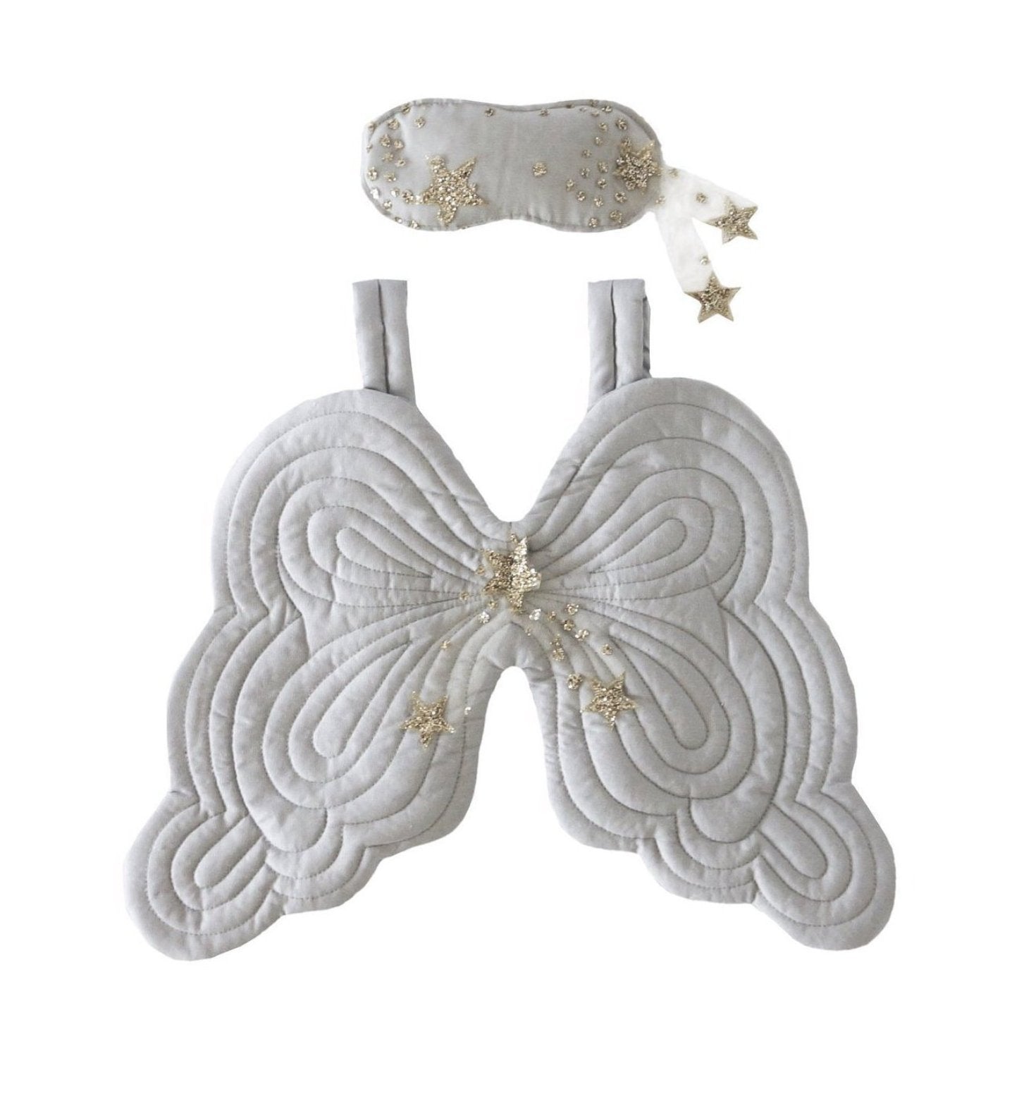 Bonne Mere quilted starry nights eyemask and angel wings dove grey 