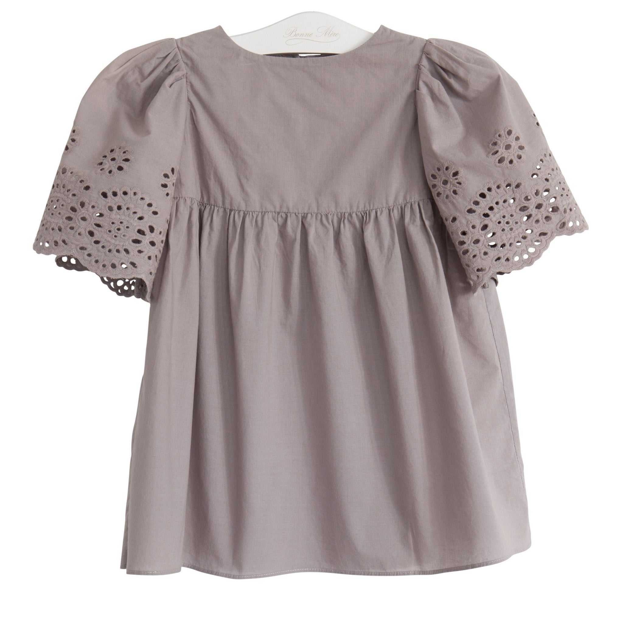 Bonne Mere | Girls Eyelet Daisy Dress- Elephant grey Bonne Mere | Girls Eyelet Daisy Dress- Elephant grey